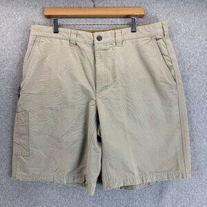 Columbia Mens Beige Tan Shorts Size 38 x 10 Cotton Casual Zippered Pocket Summer